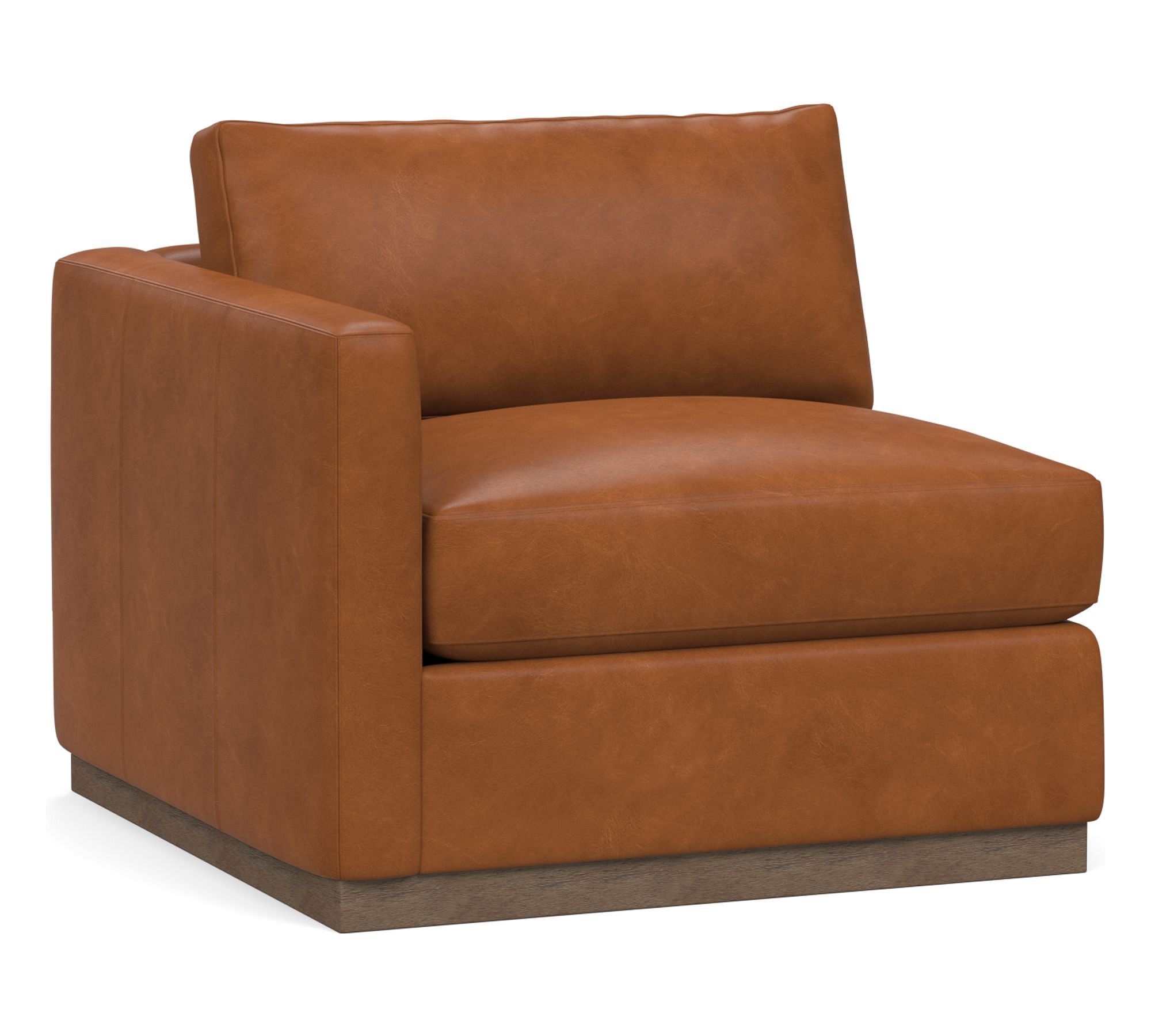Build Your Own Carmel Slim Arm Wood Base Leather Sectional