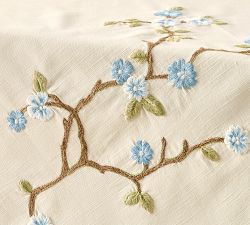 Cherry Blossom Embroidered Cotton Table Throw