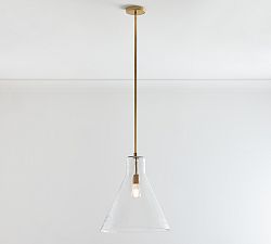 Open Box: Bridget Recycled Glass Flared Pendant, Large 18" Diam. - Tumbled Brass