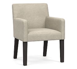 Open Box: Classic Leather Dining Armchair -  Statesville Pebble, Blackened Oak