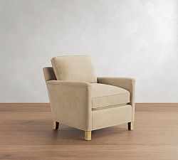 Open Box: Tyler Square Arm Leather Armchair without Nailheads (34") - Nubuck Sand, Seadrift
