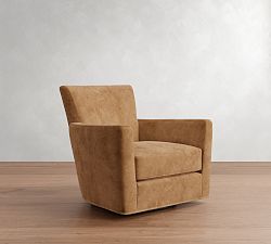 Open Box: Irving Square Arm Leather Swivel Glider without Nailheads - Keystone Sandstone