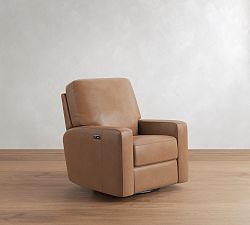Open Box: PB Comfort Square Arm Leather Power Swivel Glider Recliner - Churchfield Camel