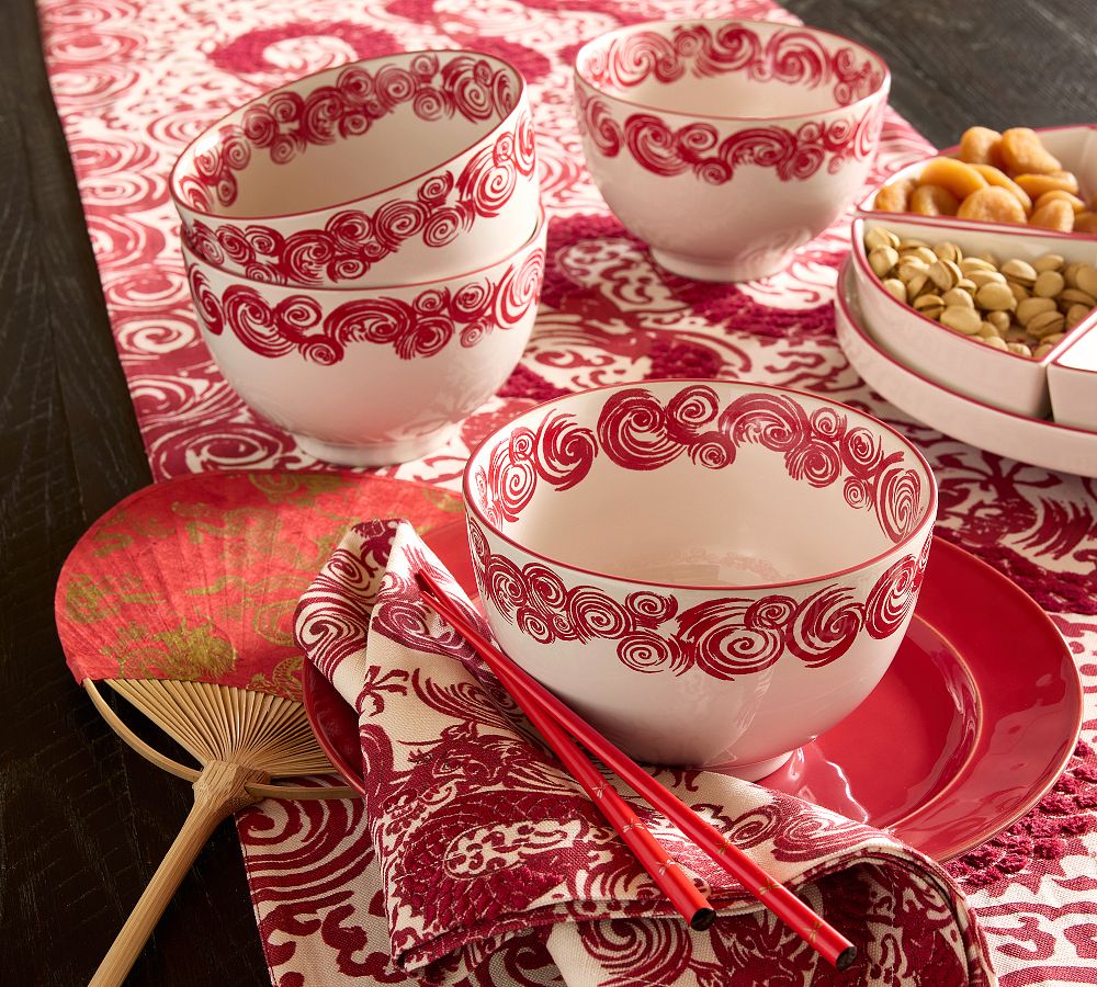 Lunar New Year Stoneware Noodle Bowls - Set of 4 by Pottery Barn