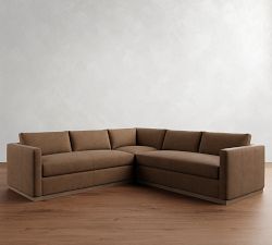 Carmel Slim Arm Leather Wood Base 3-Piece L-Shaped Sectional (110")