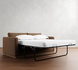 Carmel Slim Arm Leather Wood Base Sleeper Sofa (80")