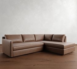 Pacifica Slim Arm Leather Return Bumper Sectional (106")