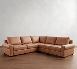 Big Sur Roll Arm Leather 3-Piece L-Shaped Sectional (115")