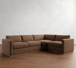 Carmel Slim Arm Leather Wood Base 3-Piece Wedge Sectional (120")