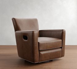 Irving Square Arm Leather Swivel Recliner