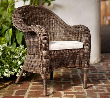 Torrey Wicker Roll Arm Outdoor Dining Chair | Pottery Barn