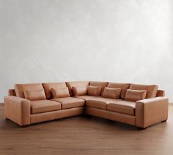 Big Sur Square Arm Deep Seat Leather 3-Piece L-Shaped Sectional (121")