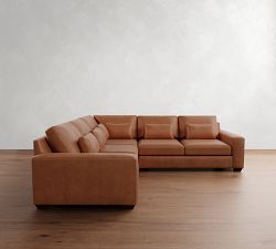 Big Sur Square Arm Deep Seat Leather 3-Piece L-Shaped Sectional (121")
