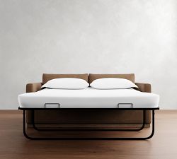 Carmel Slim Arm Leather Wood Base Sleeper Sofa (80")