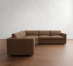 Carmel Slim Arm Leather 3-Piece L-Shaped Wedge Sectional (119")