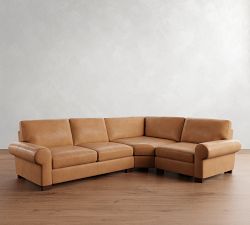 Turner Roll Arm Leather 3-Piece Wedge Sectional (119"&ndash; 124")