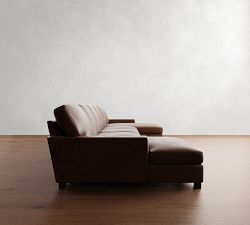 Turner Square Arm Leather Double Chaise Sectional (136"&ndash;169")
