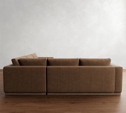 Carmel Wide Arm Leather Wood Base 3-Piece L-Shaped Sectional (113")