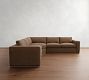 Carmel Wide Arm Leather Wood Base 3-Piece L-Shaped Wedge Sectional (120")