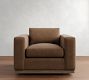 Carmel Wide Arm Leather Wood Base Swivel Chair