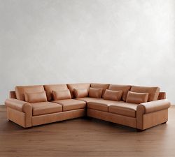Big Sur Roll Arm Deep Seat Leather 3-Piece L-Shaped Sectional (122")