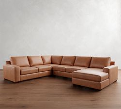 Big Sur Square Arm Leather L-Shaped Chaise Sectional (146")