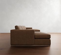 Carmel Slim Arm Leather Wood Base Double Chaise Sectional (138"&ndash;170")