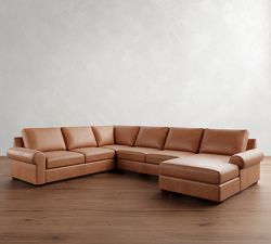 Big Sur Roll Arm Leather L-Shaped Chaise Sectional (147")