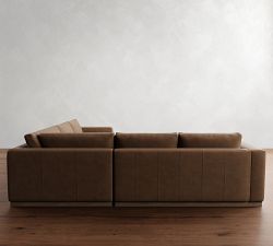 Carmel Wide Arm Leather Wood Base 3-Piece L-Shaped Wedge Sectional (120")