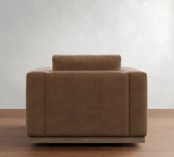 Carmel Wide Arm Leather Wood Base Swivel Chair