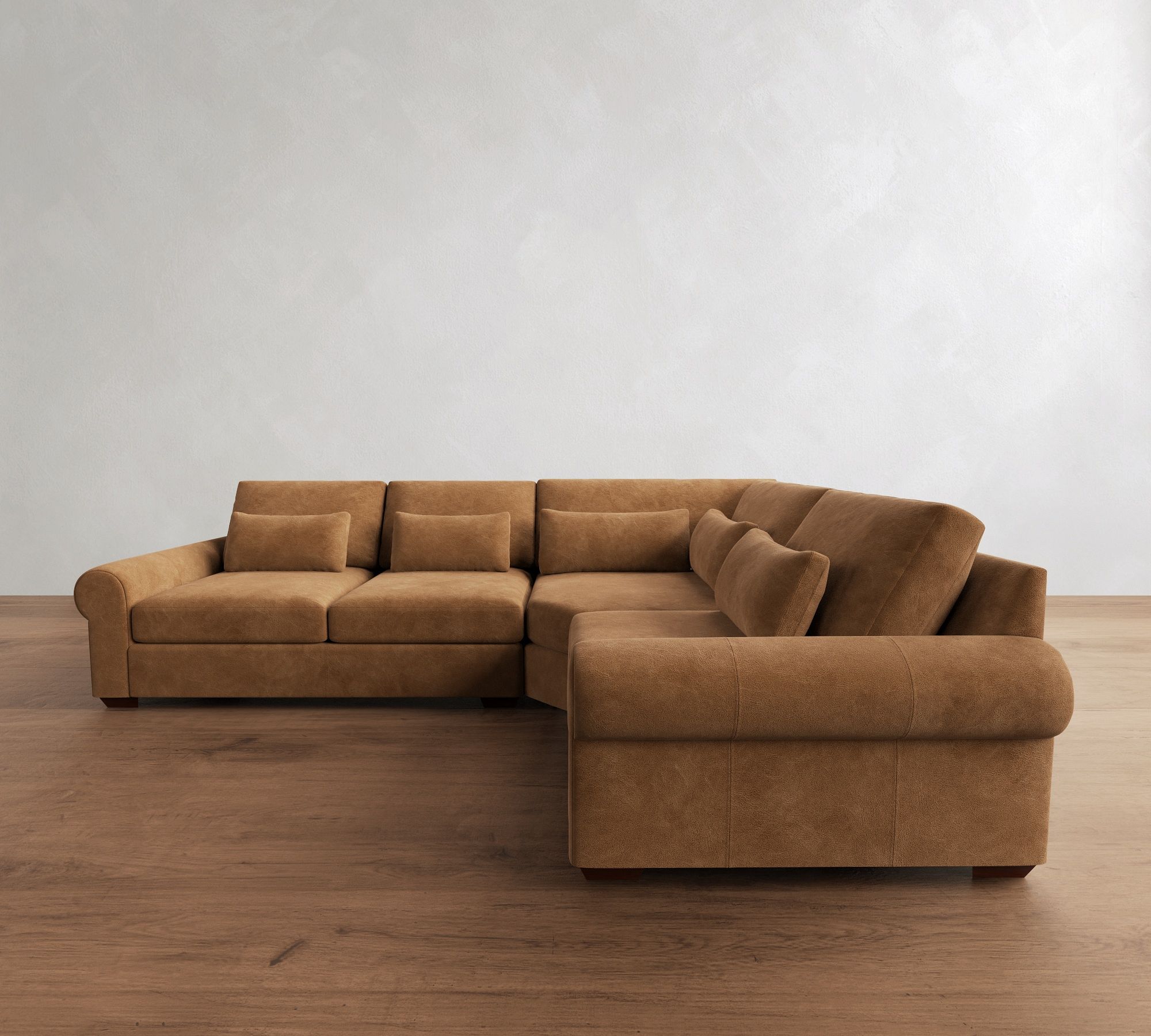 Big Sur Roll Arm Deep Seat Leather 3-Piece Wedge Sectional (130")