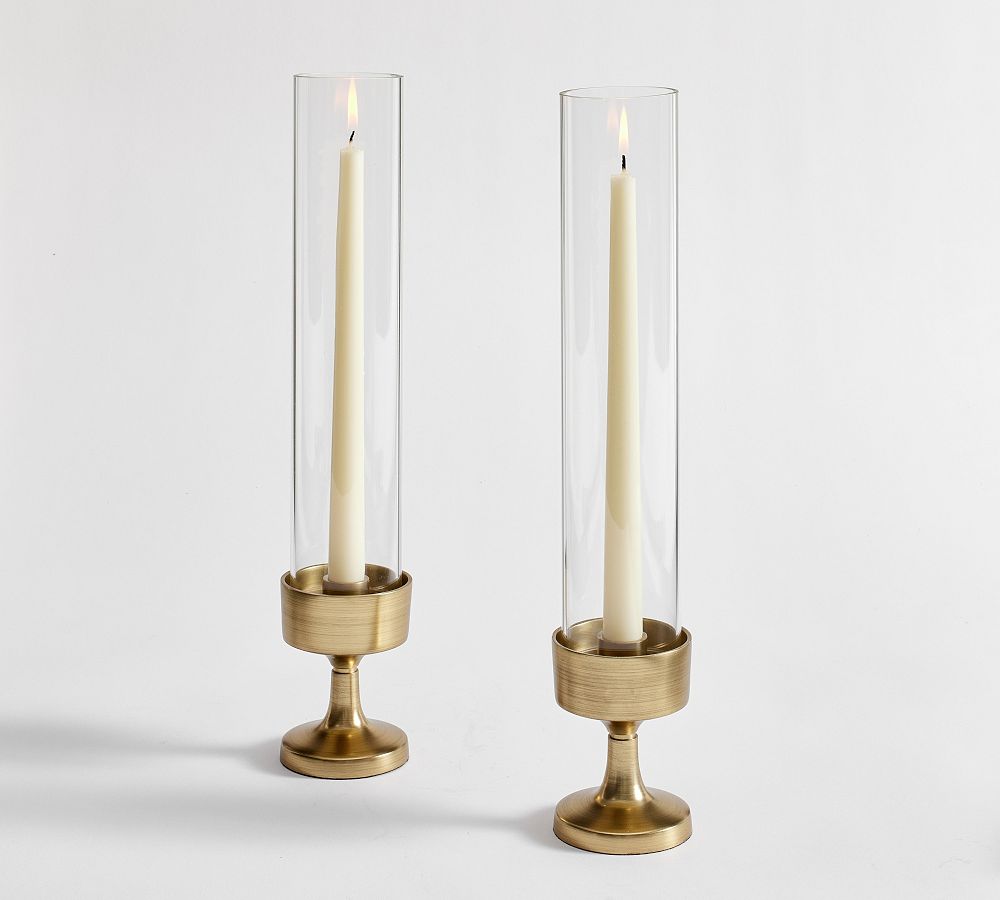 Monique Lhuillier Salerno Hurricane Candle Holder - 15"x3", Set of 2 - Brass