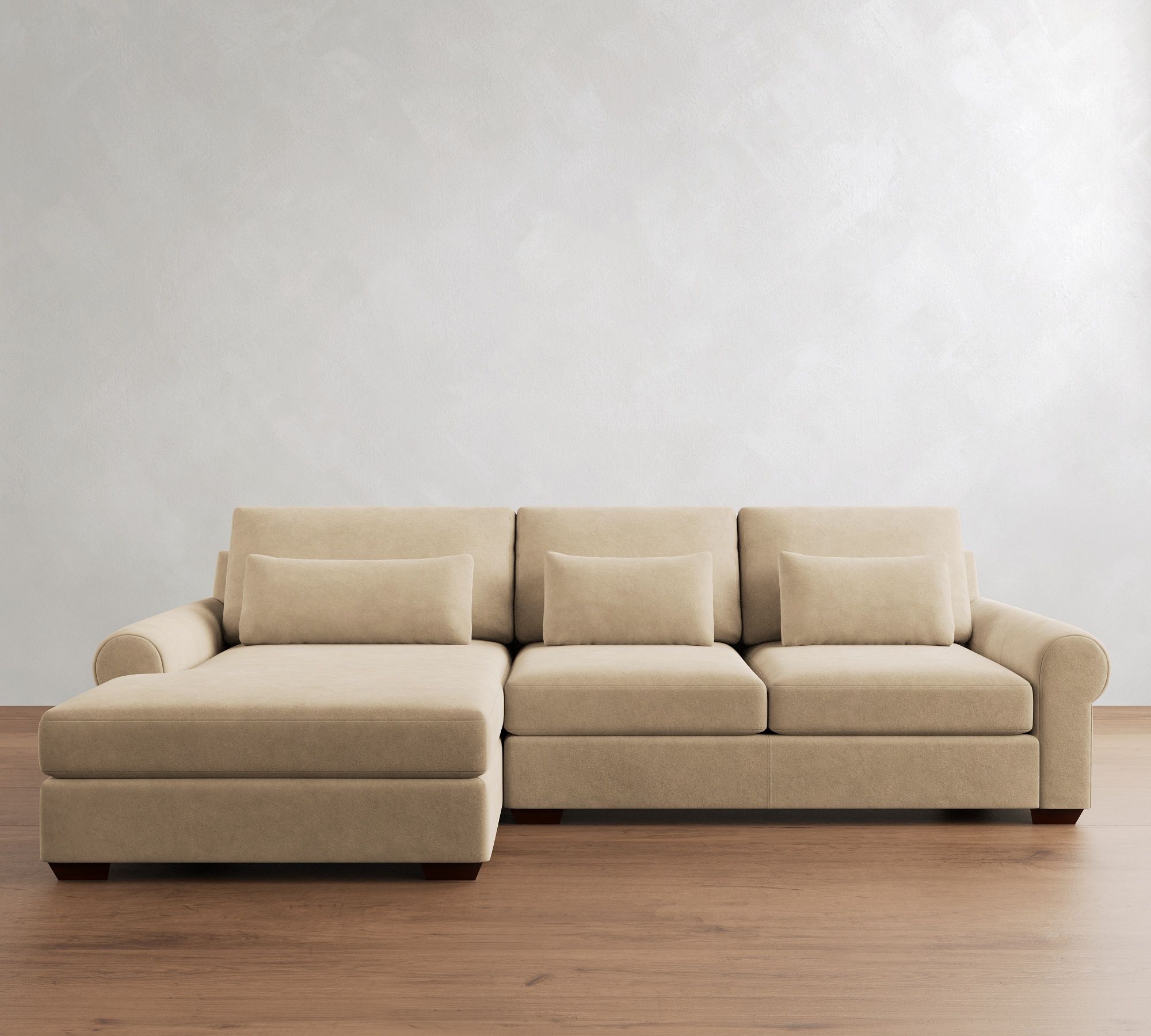 Big Sur Roll Arm Deep Seat Leather Chaise Sectional (115"&ndash;157")
