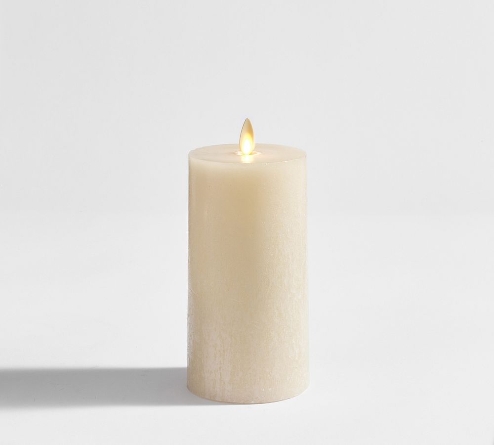 Premium Flickering Flameless Wax Pillar Candle - Salt Washed - 3" x 6" - Ivory