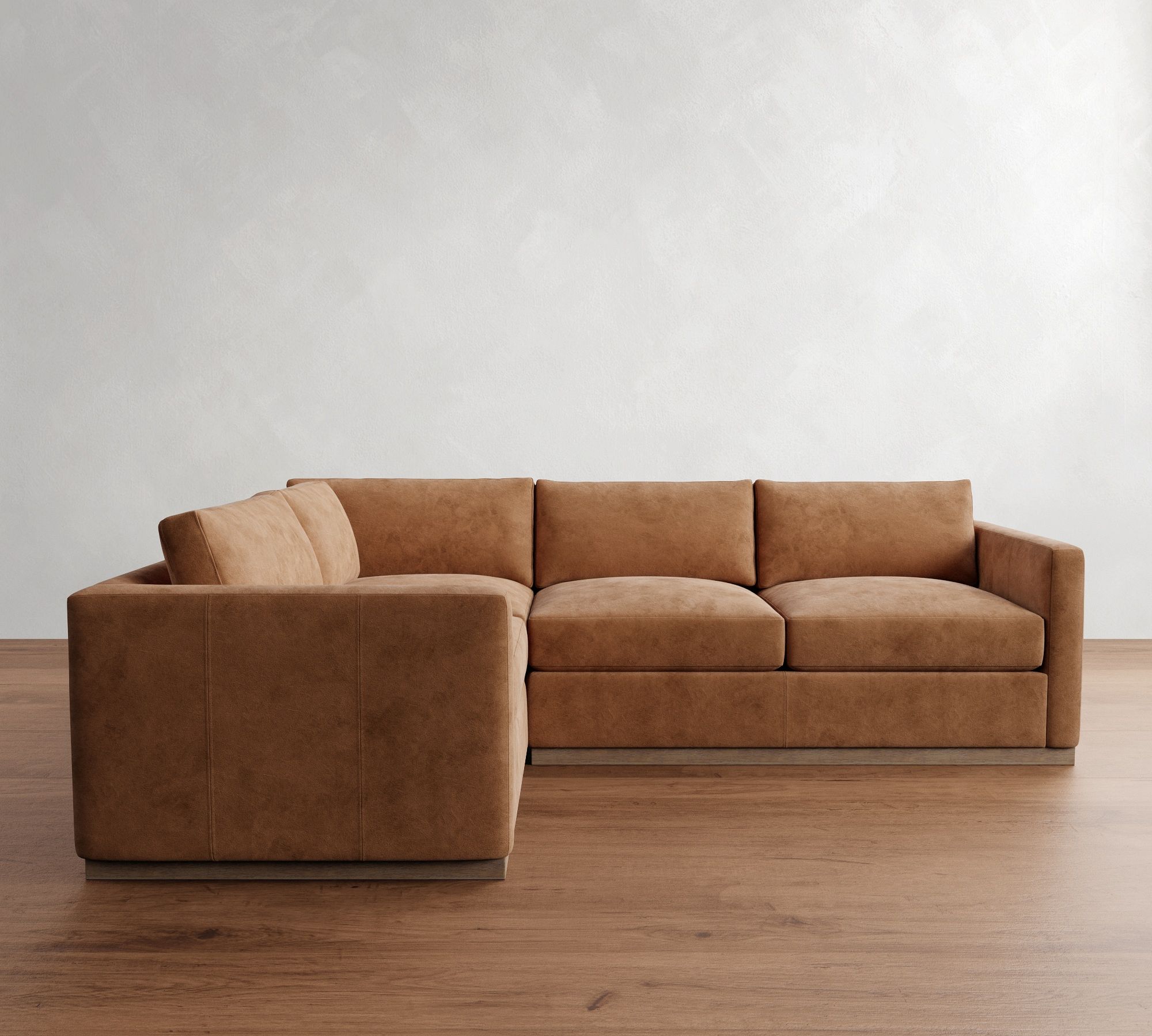 Carmel Slim Arm Leather Wood Base 3-Piece Sectional (110")