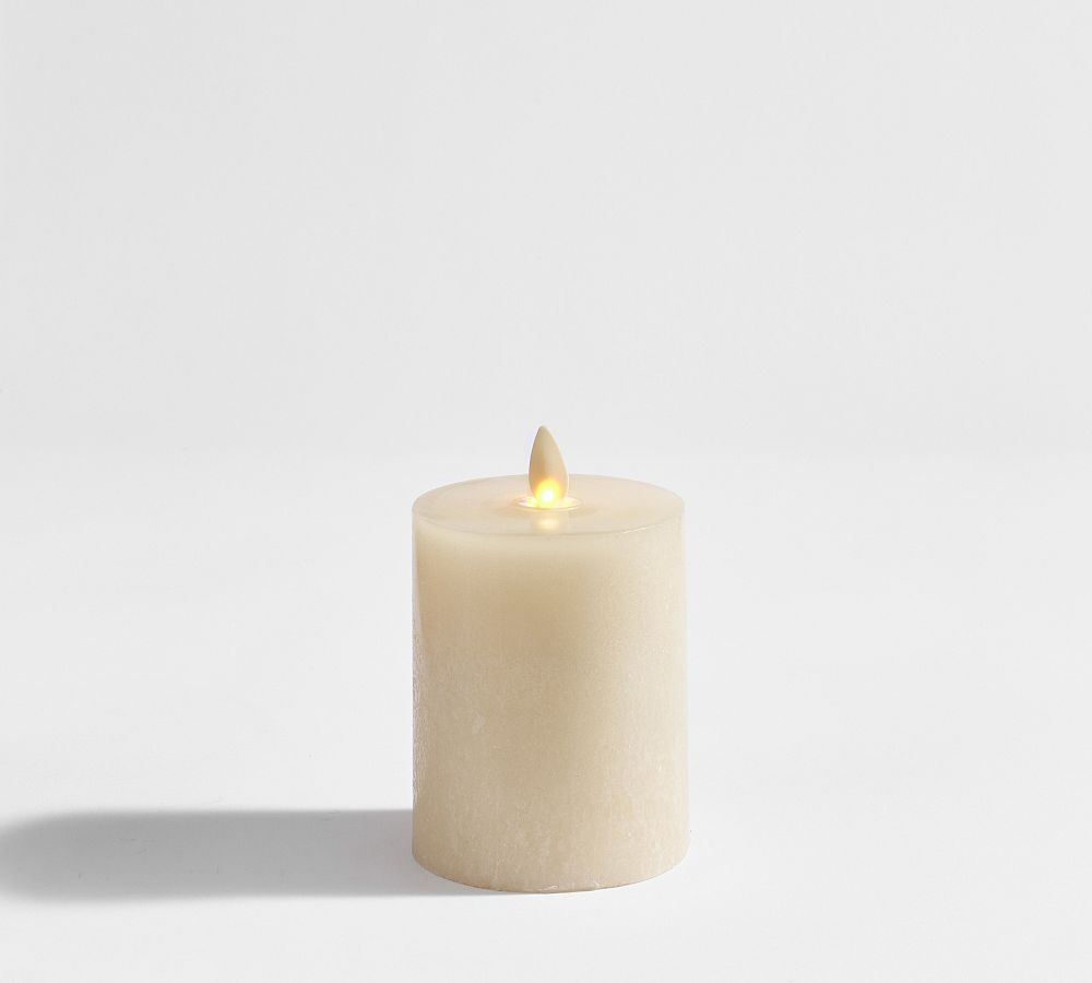 Premium Flickering Flameless Wax Pillar Candle - Salt Washed - 3" x 3.5" - Ivory