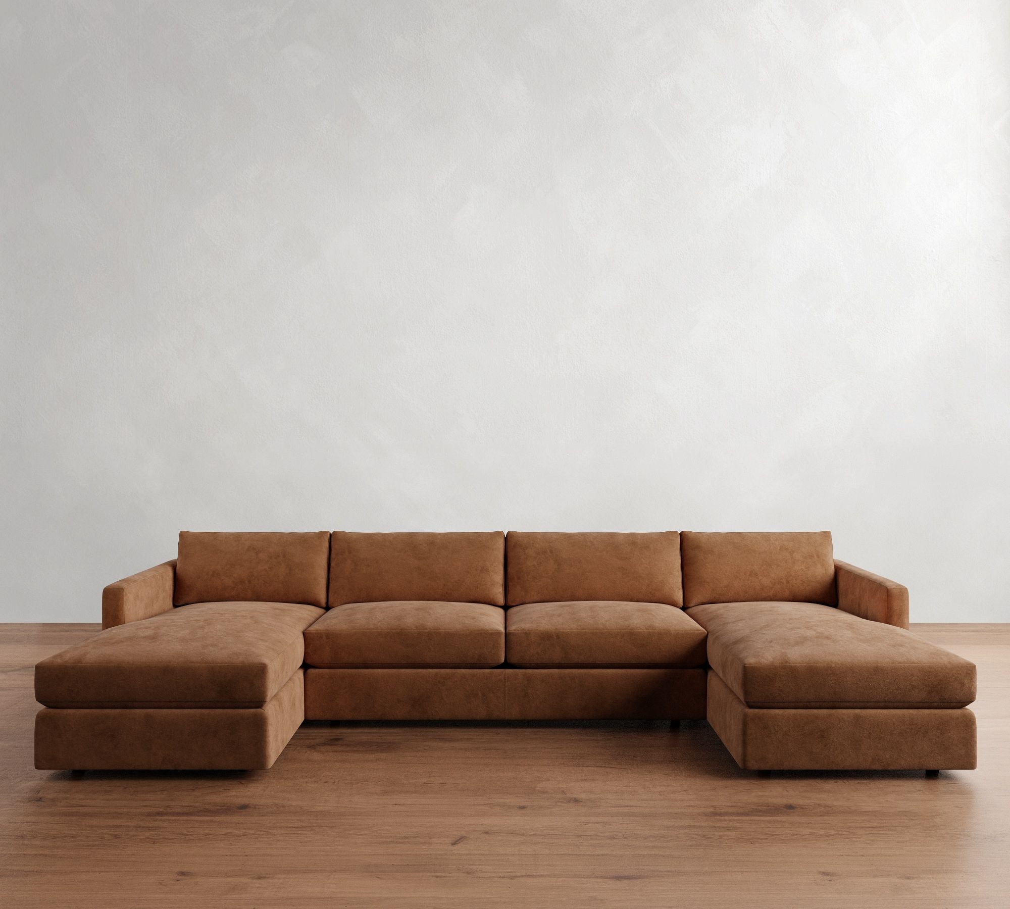 Carmel Slim Arm Leather Double Chaise Sectional (138"&ndash;170")