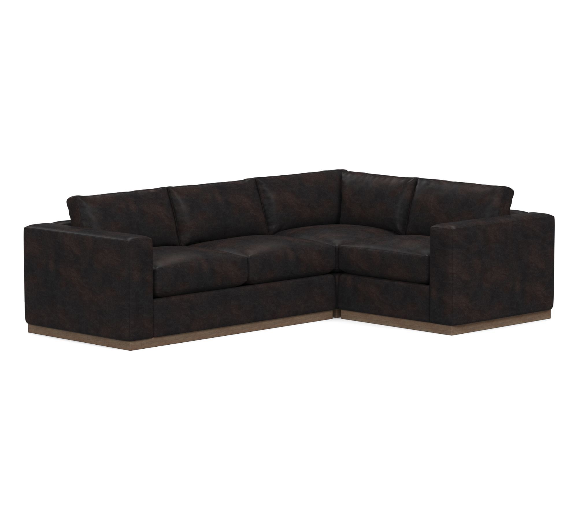 Carmel Wide Arm Leather Wood Base 3-Piece Sectional (113")