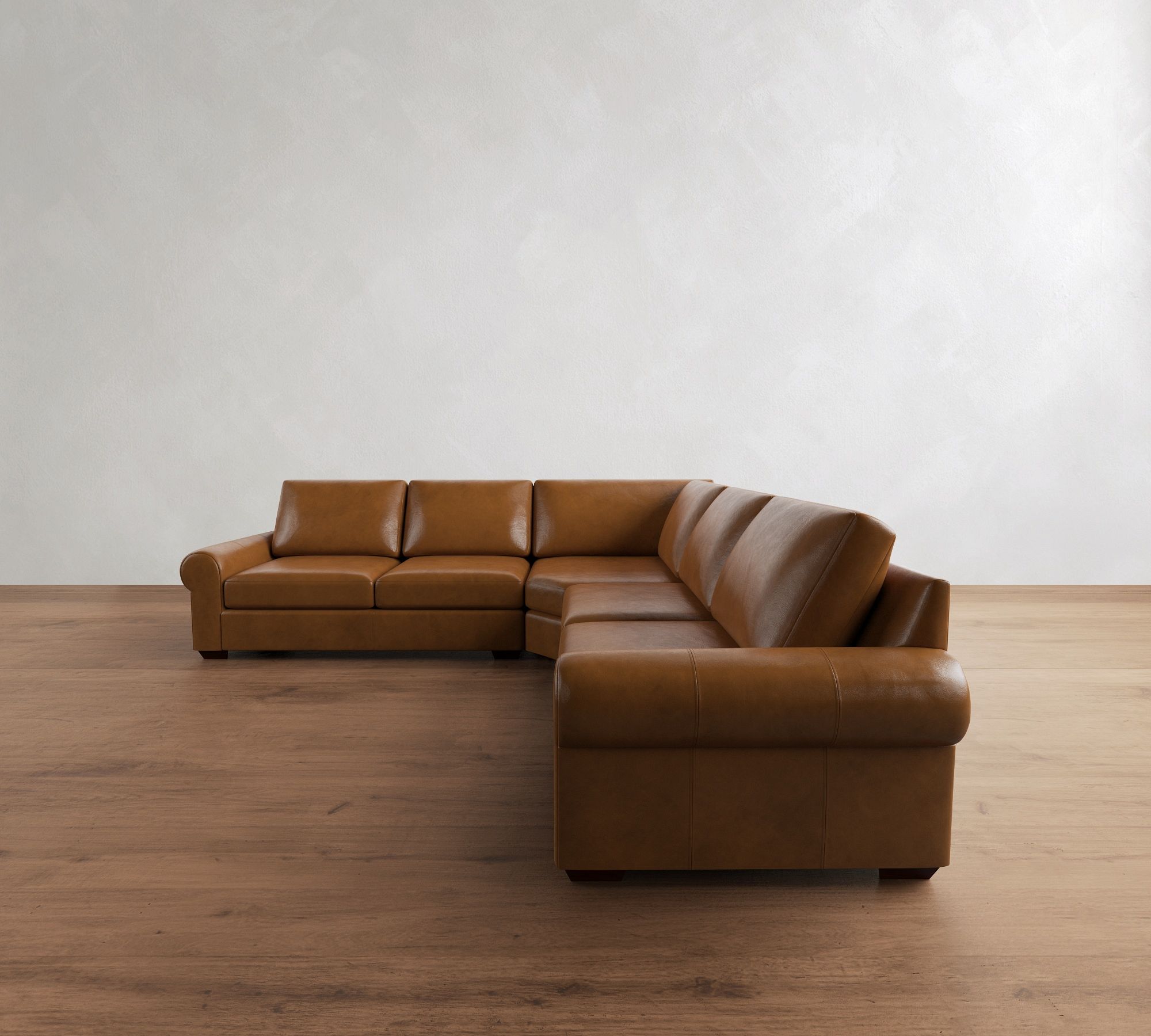 Big Sur Roll Arm Leather 3-Piece L-Shaped Wedge Sectional (123")