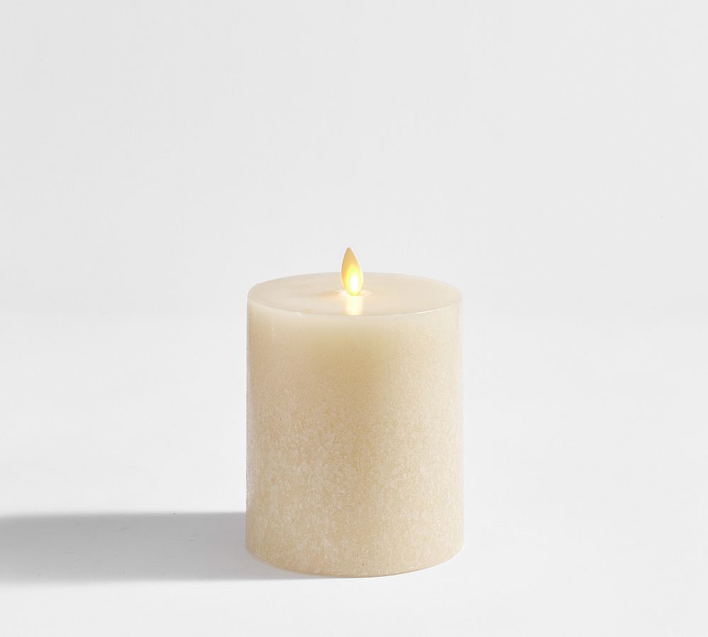 Premium Flickering Flameless Wax Pillar Candle - Salt Washed - 4" x 4.5" - Ivory