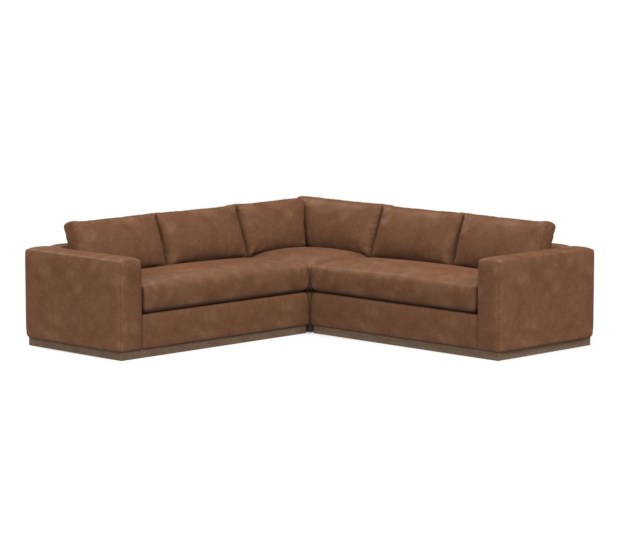 Carmel Wide Arm Leather Wood Base 3-Piece L-Shaped Sectional (113")