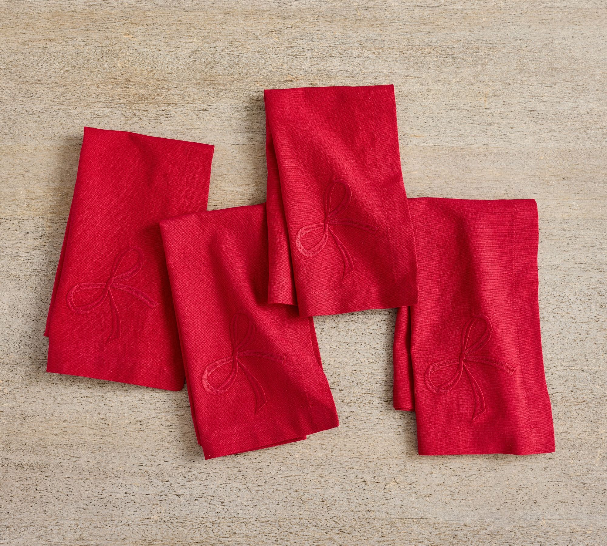 Monique Lhuillier Joy Bow Cotton/Linen Napkins - Set of 4