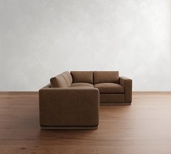 Carmel Wide Arm Leather Wood Base 3-Piece Sectional (113")