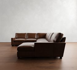 Turner Square Arm Leather L-Shaped Chaise Sectional (137"&ndash;142")