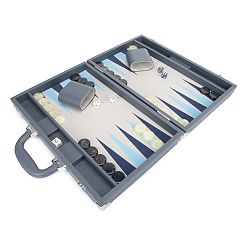 Open Box: Channing Vegan Leather Backgammon Game, Steel Grey