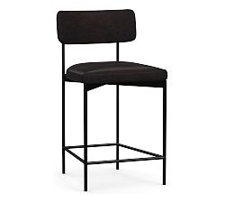 Open Box: Maison Leather Counter Height Bar Stool (24") - Vintage Midnight, Antique Bronze Leg