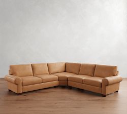 Turner Roll Arm Leather 3-Piece L-Shaped Wedge Sectional (124")