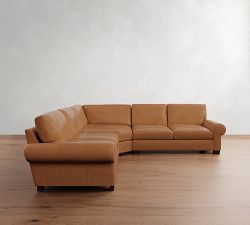 Turner Roll Arm Leather 3-Piece L-Shaped Wedge Sectional (124")