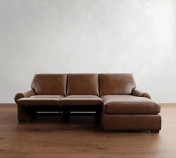 Turner Roll Arm Leather Power Reclining Chaise Sectional (105"&ndash;117")