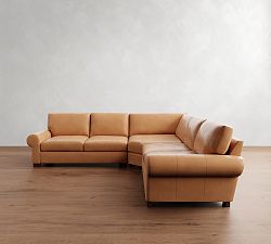 Turner Roll Arm Leather 3-Piece L-Shaped Wedge Sectional (124")